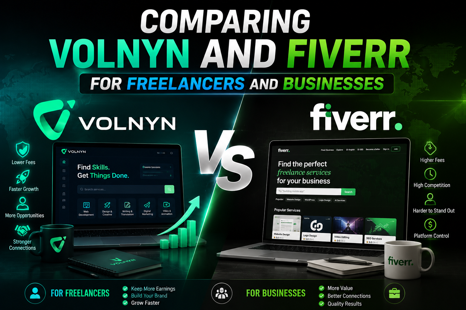 Comparing Volnyn and Fiverr for Freelancers and Businesses