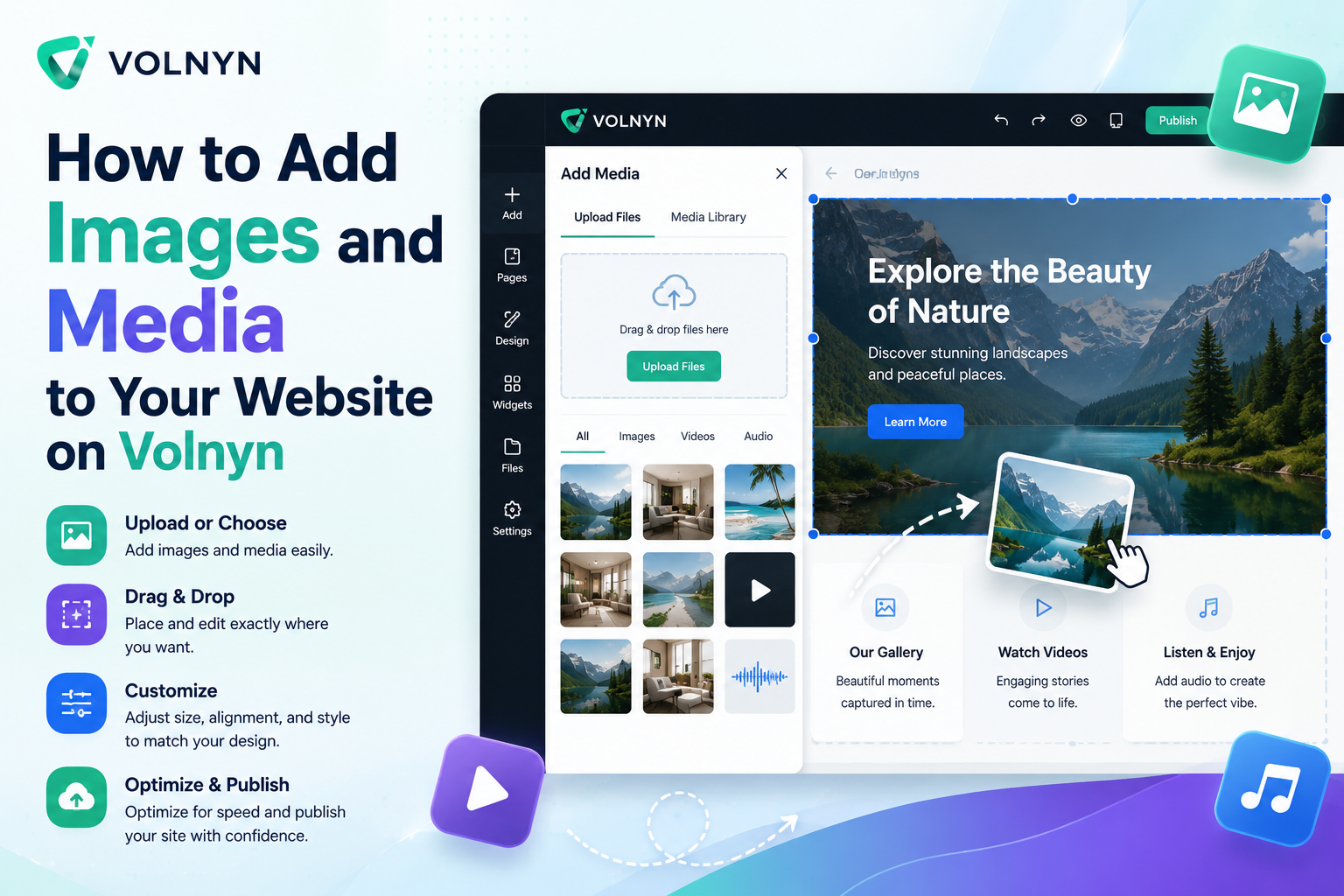 How to Add Images and Media to Your Website on Volnyn